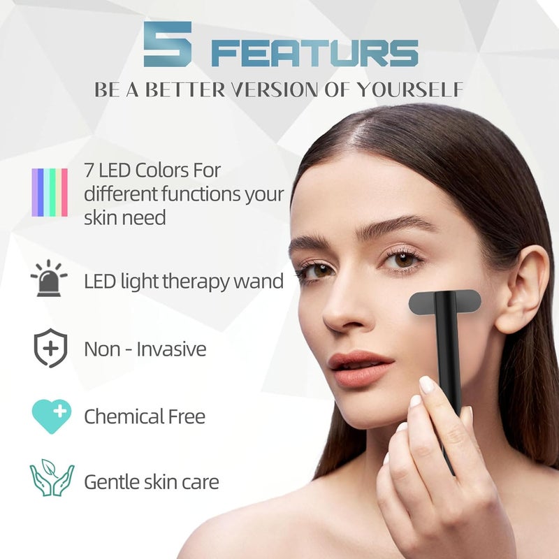 Fxtiaa Led-Light-Therapy, 7 Color Face Skincare Wand with Facial Massager LED Face Skin Rejuvenation for Face & Neck & Eye Skincare Equipment Red Light Wand - Image 2